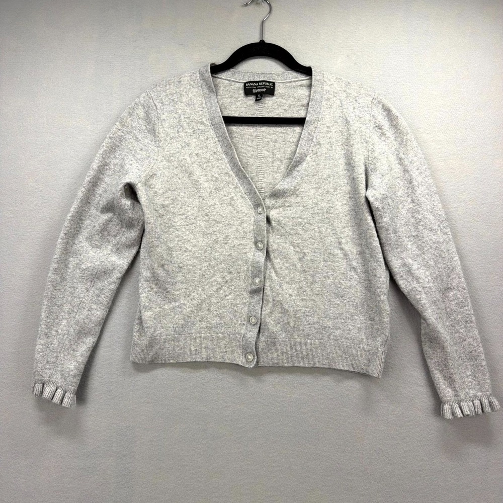 Banana Republic Filpucci Cardigan Sweater Women XL Heather Gray Ruffle Sleeve